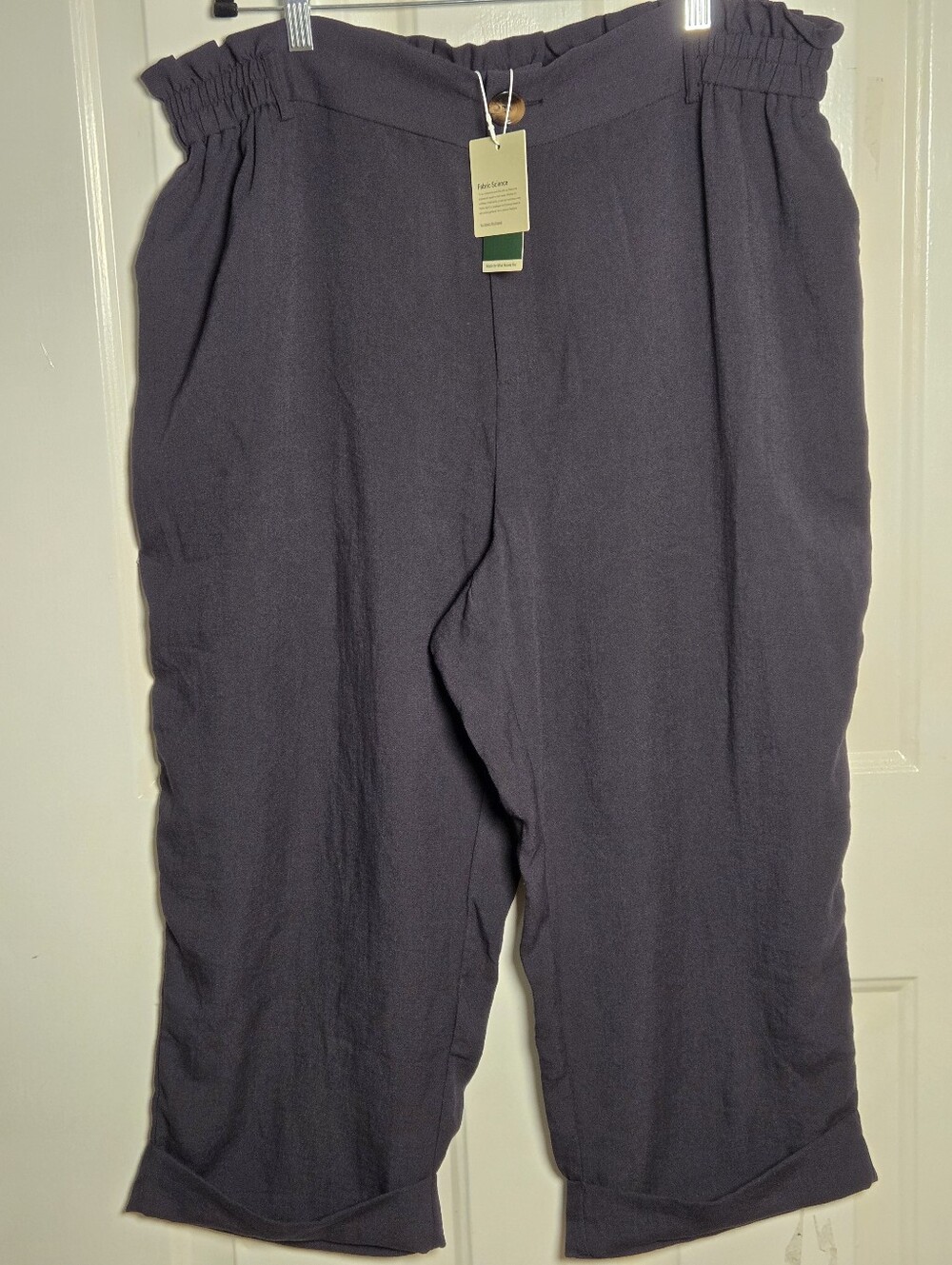 NWT Halara Paperbag Waist Cropped Cuffed High Waisted Wide Leg Pants Black 1X